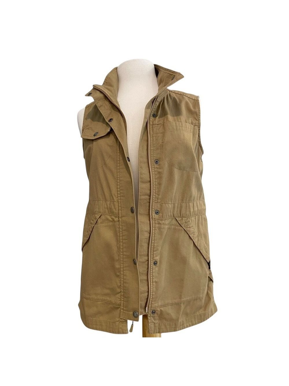 The North Face women sleeveless jacket vest ajustable waist beige pockets Small